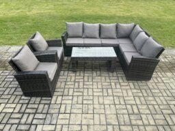 Rackhams 8 Seat Rattan Garden Furniture Set with Corner Sofa, 2 Chairs & Coffee Table - Dark Grey - thumbnail 2