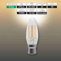 Rackhams B22 Bayonet Dimmable LED Filament Candle 4.5W Light Bulbs - Pack of 3 - thumbnail 2