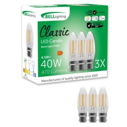 Rackhams B22 Bayonet Dimmable LED Filament Candle 4.5W Light Bulbs - Pack of 3 - thumbnail 1