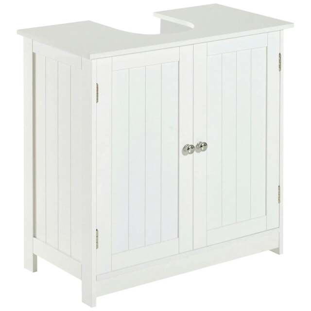 Rackhams Under Sink Bathroom Storage Cabinet 2 Layers Vanity Unit Wooden - White - image 1