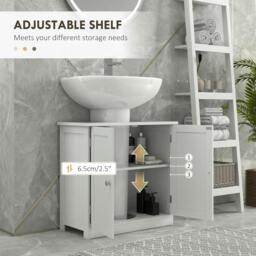 Rackhams Under Sink Bathroom Storage Cabinet 2 Layers Vanity Unit Wooden - White - thumbnail 5