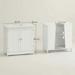 Rackhams Under Sink Bathroom Storage Cabinet 2 Layers Vanity Unit Wooden - White - thumbnail 3
