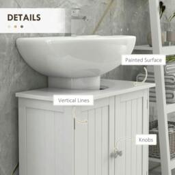 Rackhams Under Sink Bathroom Storage Cabinet 2 Layers Vanity Unit Wooden - White - thumbnail 6