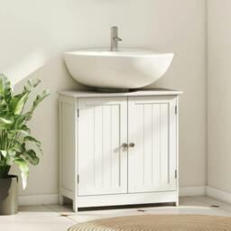 Rackhams Under Sink Bathroom Storage Cabinet 2 Layers Vanity Unit Wooden - White - thumbnail 2