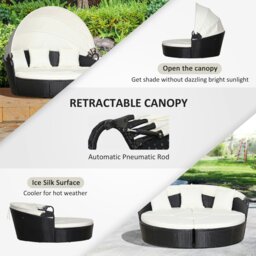 Rackhams 5 PCs Cushioned Outdoor Plastic Rattan Round Sofa Bed Table Set Black - Grey - PE rattan, Metal - 180cmx175cmx147cm - thumbnail 5