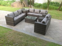 Rackhams 8 Seater Rattan Garden Furniture Set with Coffee Table, 2 Sofas, 2 Chairs, & 1 Side Table - Dark Grey - thumbnail 1