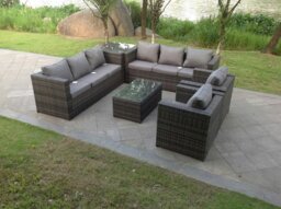 Rackhams 8 Seater Rattan Garden Furniture Set with Coffee Table, 2 Sofas, 2 Chairs, & 1 Side Table - Dark Grey - thumbnail 2