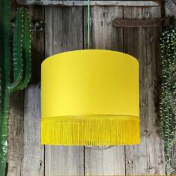 "Rackhams Banana Yellow Lampshade with Copper Foil Lining & Yellow Fringing - Ceiling Pendant / Arc Lamp - 70cm Diameter x 30cm Height / (27"" x 12"")" - thumbnail 3