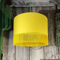 "Rackhams Banana Yellow Lampshade with Copper Foil Lining & Yellow Fringing - Ceiling Pendant / Arc Lamp - 70cm Diameter x 30cm Height / (27"" x 12"")" - thumbnail 4