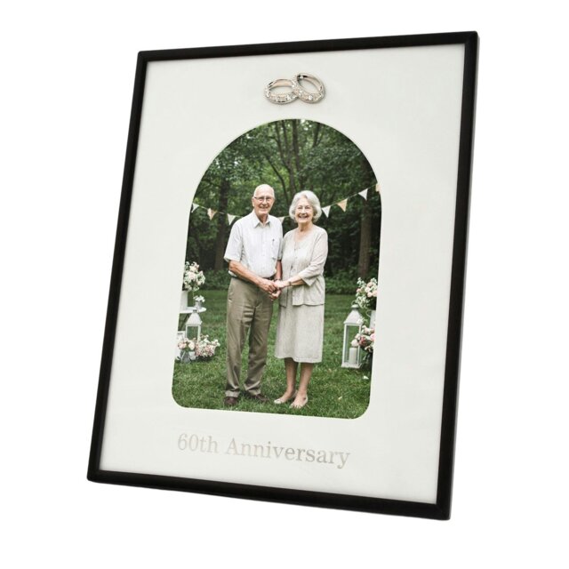 Rackhams 60th Anniversary Matte Black 5x7 Picture Frame with Diamante Rings - image 1