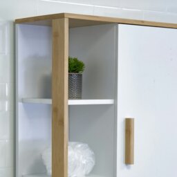 Rackhams Cassino Matt White & Bamboo Wall Bathroom Cabinet with Display Shelves - thumbnail 3