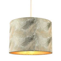 Rackhams Modern Floral Drum Lamp Shade with Shiny Gold and Silver Fern Leaves - thumbnail 2