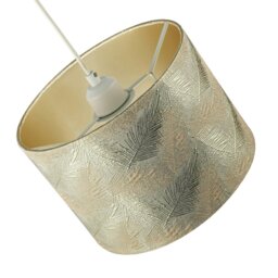 Rackhams Modern Floral Drum Lamp Shade with Shiny Gold and Silver Fern Leaves - thumbnail 4