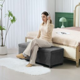 Rackhams Storage Ottoman with Lid, 112cm Bench Chest Box - Grey - 112W x 42D x 40H cm