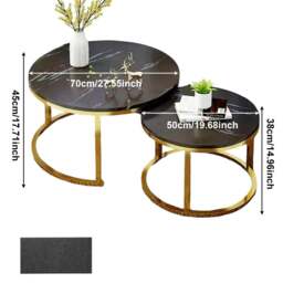 Rackhams Nesting Coffee Tables Set of 2 Round Stacking Sofa Side Tables for Living Room - Black - thumbnail 6