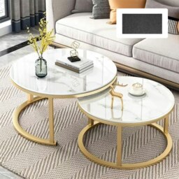 Rackhams Nesting Coffee Tables Set of 2 Round Stacking Sofa Side Tables for Living Room - Black - thumbnail 2