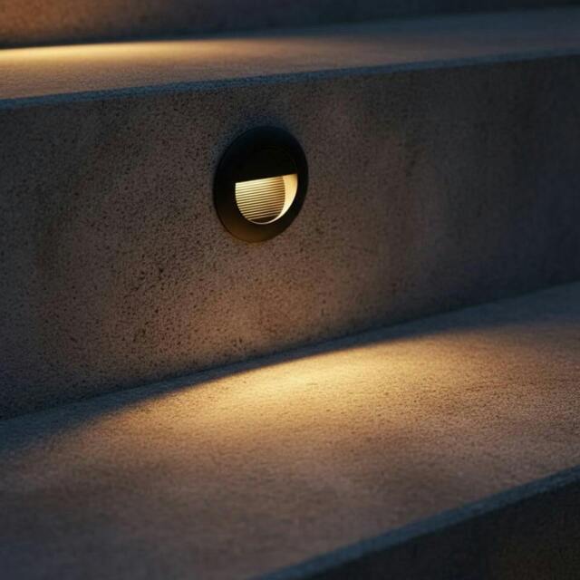 Rackhams 3 Watt Round Black Recessed Outdoor Stair Light - image 1