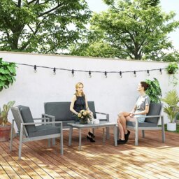 Rackhams 4 Pieces Wooden Garden Furniture Set with Cushions - thumbnail 1