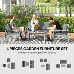Rackhams 4 Pieces Wooden Garden Furniture Set with Cushions - thumbnail 3