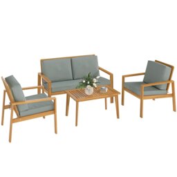 Rackhams 4 Pieces Wooden Garden Furniture Set with Cushions - thumbnail 6