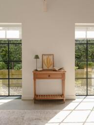 Rackhams Blenheim Oak Console Table. Slimline Wooden Hall Table with Storage - Small