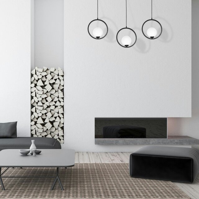 Rackhams Boston Black Pendant Lamp 1XE14 Beautifully Hand Made From Black Metal And White Glass Contemporary Cool Style - image 1