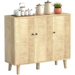 Rackhams Vintage Sideboard Cabinet with 3 Chevron Doors, Natural Wood Finish - Natural wood effect - Sideboard Cabinet - Natural wood - thumbnail 3