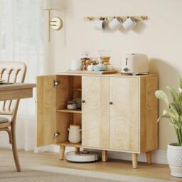 Rackhams Vintage Sideboard Cabinet with 3 Chevron Doors, Natural Wood Finish - Natural wood effect - Sideboard Cabinet - Natural wood