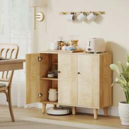 Rackhams Vintage Sideboard Cabinet with 3 Chevron Doors, Natural Wood Finish - Natural wood effect - Sideboard Cabinet - Natural wood - thumbnail 2