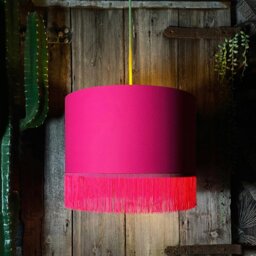 "Rackhams Pomegranate Pink Lampshade with Copper Foil Lining & Pink Fringing - Ceiling Pendant / Arc Lamp - 40cm Diameter x 23cm Height / (16"" x 9"")" - thumbnail 3