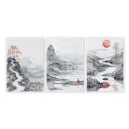 Rackhams Modern Living Room Art - Set of 3 Asian Inspired Wall art Prints - 16 x 22 inches / 40.65 cm x 56 cm - Polyester Canvas 260 gsm - Canvas wrapped - thumbnail 1