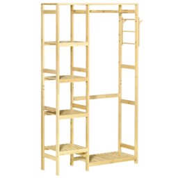 Rackhams Bamboo Coat Rack w/ Hooks Hanging Rail and Storage Shelf - Natural wood finish - 90cm x 30cm x 155cm - thumbnail 2