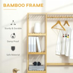 Rackhams Bamboo Coat Rack w/ Hooks Hanging Rail and Storage Shelf - Natural wood finish - 90cm x 30cm x 155cm - thumbnail 5