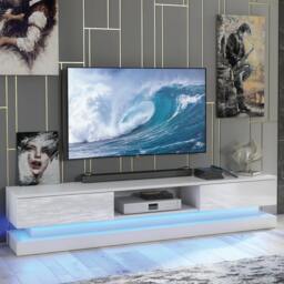 Rackhams Style Meets Function – 180cm Modern TV Unit with White Gloss Doors & Free LED Lighting - 180 cm  -  MDF/Chipboard - White Matt Body & White Gloss Doors - thumbnail 2