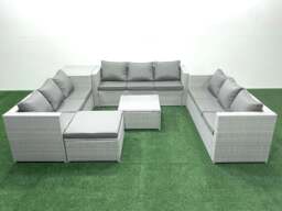 Rackhams Rattan Garden Outdoor Furniture Set 10 Seater Rattan Garden Sofa Set with Big Footstool Side Table Light Grey Mixed - thumbnail 2