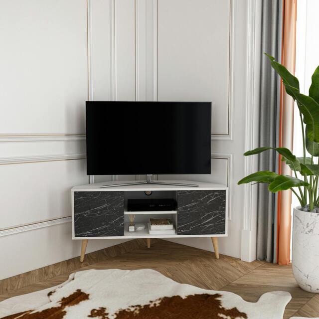 "Rackhams Lesson Corner TV Stand TV Unit TV Cabinet for TVs up to 55"" - White Bendire" - image 1