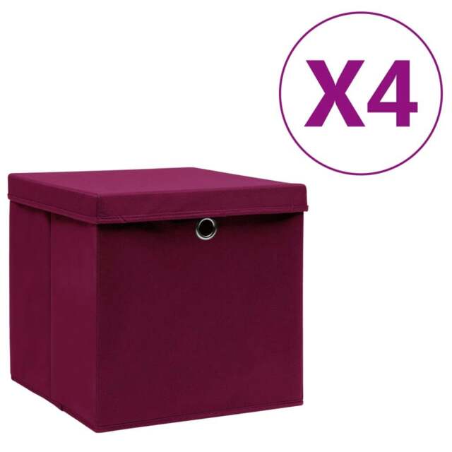 Rackhams Storage Boxes with Covers 4 pcs 28x28x28 cm Dark Red - image 1