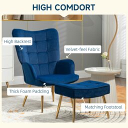 Rackhams Button Tufted Armchair with Footstool and Gold Legs - Green - Steel, Foam, Velvet(100% polyester) - thumbnail 5