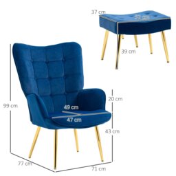 Rackhams Button Tufted Armchair with Footstool and Gold Legs - Green - Steel, Foam, Velvet(100% polyester) - thumbnail 4