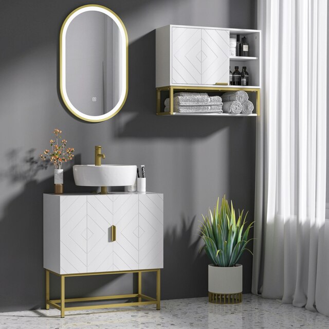 Rackhams Bathroom Sink Cabinet Under Sink Cabinet Wooden Basin Cupboard White - White - image 1
