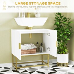 Rackhams Bathroom Sink Cabinet Under Sink Cabinet Wooden Basin Cupboard White - White - thumbnail 4