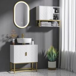 Rackhams Bathroom Sink Cabinet Under Sink Cabinet Wooden Basin Cupboard White - White