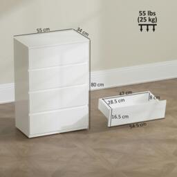 Rackhams Bedroom Chest of Drawers, High Gloss 4 Drawers Dresser, White - White - 4 - Modern - thumbnail 3
