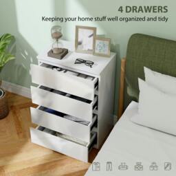 Rackhams Bedroom Chest of Drawers, High Gloss 4 Drawers Dresser, White - White - 4 - Modern - thumbnail 4