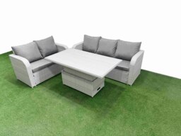 Rackhams 5 Seater PE Rattan Wicker Garden Furniture Patio Conservatory Sofa Set with Adjustable Lifting Dining or Coffee Table 3 Seater Sofa Love Sofa - thumbnail 2