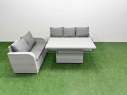 Rackhams 5 Seater PE Rattan Wicker Garden Furniture Patio Conservatory Sofa Set with Adjustable Lifting Dining or Coffee Table 3 Seater Sofa Love Sofa - thumbnail 1
