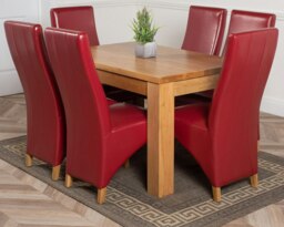 Rackhams Dakota Small Oak Dining Table with Lola Leather Chairs - 6 chairs - Burgundy