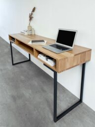 "Rackhams Marston Wide Console Desk on Minimalist Square Legs - Walnut - 40cm (16"") deep - 160cm (63"") wide" - thumbnail 3