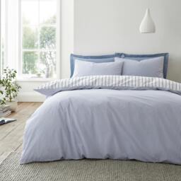 Rackhams Hampton Stripe 200 Thread Count Cotton Reversible Duvet Cover Set Blue - Single - Blue - thumbnail 2