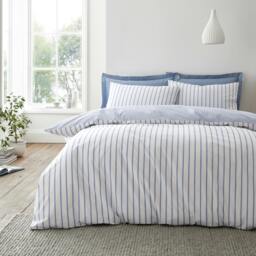 Rackhams Hampton Stripe 200 Thread Count Cotton Reversible Duvet Cover Set Blue - Single - Blue